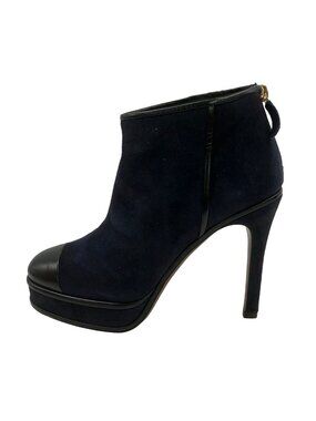 Chanel Booties C Dark Navy Leather Boots 38.5
